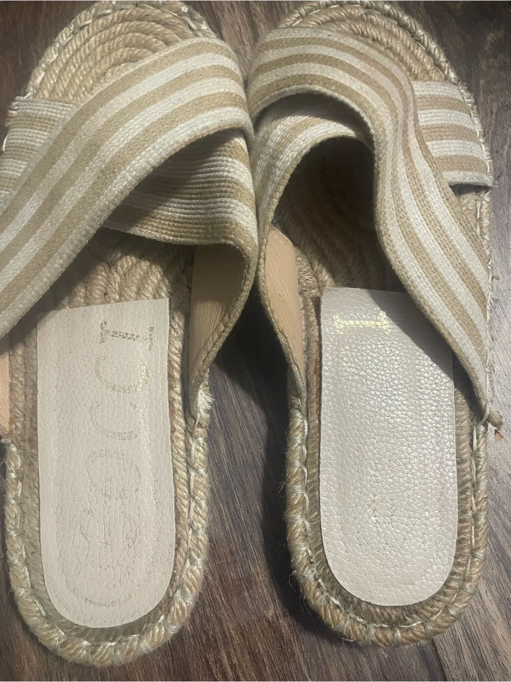 CCOCCI Tan and Cream Striped Espadrille Slide Sandals